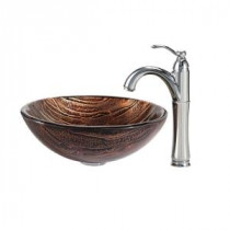 Gaia Glass Vessel Sink in Multicolor and Riviera Faucet in Chrome