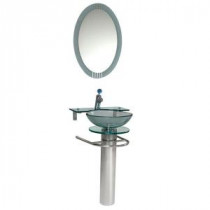 Ovale Vessel Sink in Clear Glass with Stand in Chrome and Frosted Edge Mirror