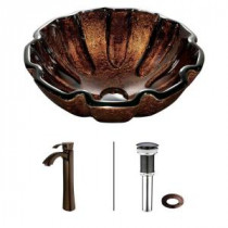 Walnut Shell Vessel Sink in Browns with Faucet in Oil Rubbed Bronze