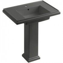 Tresham Pedestal Combo Bathroom Sink with Single-Hole Faucet Drilling in Thunder Grey