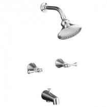 Revival Bath and Shower Faucet with Traditional 2-Lever Handles and Flange in Polished Chrome