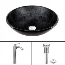 Glass Vessel Sink in Gray Onyx and Linus Faucet Set in Chrome