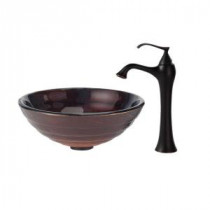 Iris Glass Vessel Sink and Ventus Faucet in Oil Rubbed Bronze