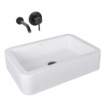 Navagio Matte Stone Vessel Sink in White with Olus Single Lever Wall Mount Faucet in Antique Rubbed Bronze and Pop-Up
