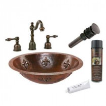 All-in-One Oval Fleur De Lis Under Counter Hammered Copper Bathroom Sink in Oil Rubbed Bronze