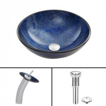 Glass Vessel Sink in Indigo Eclipse with Waterfall Faucet Set in Chrome