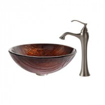 Titania Glass Vessel Sink in Multicolor and Ventus Faucet in Brushed Nickel