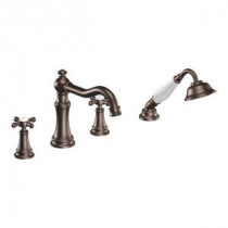 Weymouth 2-Handle Diverter Deck-Mount Roman Tub Faucet Includes Handshower in Oil Rubbed Bronze (Valve Sold Separately)