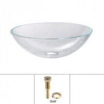 Glass Vessel Sink with Pop-Up Drain in Crystal Clear and Mounting Ring in Gold