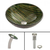 Glass Vessel Sink in Green Asteroid and Waterfall Faucet Set in Brushed Nickel