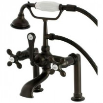 Cross 3-Handle Deck-Mount High-Risers Claw Foot Tub Faucet with Hand Shower in Oil Rubbed Bronze