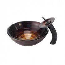 Iris Glass Vessel Sink and Waterfall Faucet in Oil Rubbed Bronze