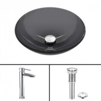Glass Vessel Sink in Sheer Black and Shadow Faucet Set in Chrome