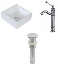 Square Vessel Sink Set in White with Deck Mount cUPC Faucet and Drain