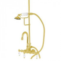 TW25 3-Handle Claw Foot Tub Faucet with Handshower in Polished Brass