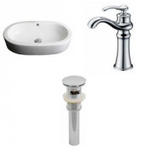 25-in. W x 15-in. D Oval Vessel Sink Set In White Color With Deck Mount CUPC Faucet And Drain