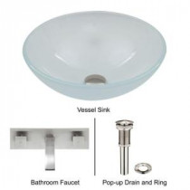 Vessel Sink in White Frost with Wall-Mount Faucet Set in Brushed Nickel
