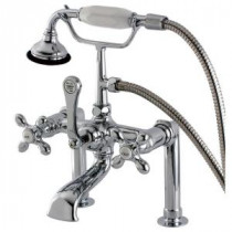 Cross 3-Handle Deck-Mount High-Risers Claw Foot Tub Faucet with Hand Shower in Polished Chrome