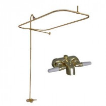Metal Lever 2-Handle Claw Foot Tub Faucet with Riser, Showerhead and 48 in. Rectangular Shower Unit in Polished Brass