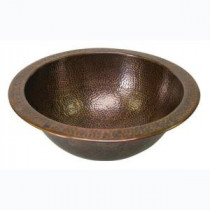 Self-Rimming Round Bathroom Sink in Hammered Antique Copper