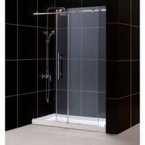 Enigma-X 60 in. x 78-3/4 in. Frameless Sliding Shower Door in Brushed Stainless Steel with Center Drain Base
