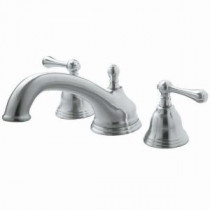 F Shape Spout 2-Handle Deck-Mount Roman Tub Faucet in Brushed Nickel