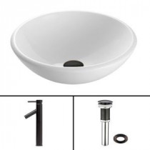 Glass Vessel Sink in White Phoenix Stone and Dior Faucet Set in Antique Rubbed Bronze