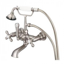 3-Handle Vintage Claw Foot Tub Faucet with Hand Shower and Cross Handles in Brushed Nickel