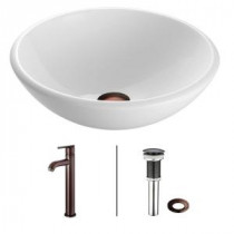 Phoenix Stone Glass Vessel Sink in White with Faucet in Oil Rubbed Bronze
