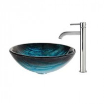 Ladon Glass Vessel Sink in Multicolor and Ramus Faucet in Chrome
