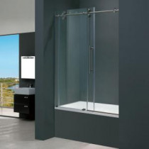 60 in. x 66 in. Frameless Sliding Tub Door in Stainless Steel and Clear Glass