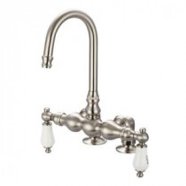 2-Handle Deck-Mount Gooseneck Claw Foot Tub Faucet with Labeled Porcelain Lever Handles in Brushed Nickel