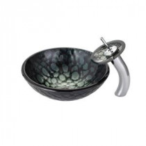 Kratos Glass Vessel Sink in Multicolor and Waterfall Faucet in Chrome