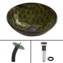Glass Vessel Sink in Amazonia with Waterfall Faucet Set in Matte Black