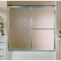 Deluxe 59-3/8 in. x 56-1/4 in. Framed Sliding Tub/Shower Door in Silver with Rain Glass Texture