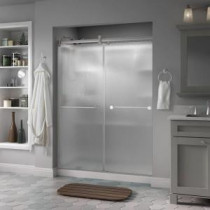 Mandara 60 in. x 71 in. Semi-Framed Contemporary Style Sliding Shower Door in Nickel with Rain Glass