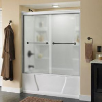 Mandara 59-3/8 in. x 56-1/2 in. Sliding Tub Door in White with Bronze Hardware and Semi-Framed Niebla Glass