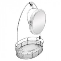13.5 in. W x 20 in. H Cosmetic Basket Organizer with 5X/1X Mirror in Satin Nickel