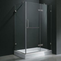 Monteray 48.125 in. x 79.25 in. Frameless Pivot Shower Door in Brushed Nickel with Clear Glass and Right Base
