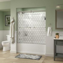 Silverton 60 in. x 58-3/4 in. Semi-Framed Contemporary Style Sliding Tub Door in Nickel with Ojo Glass