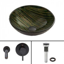 Glass Vessel Sink in Green Asteroid and Olus Wall Mount Faucet Set in Antique Rubbed Bronze