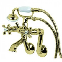 Victorian 3-Handle Tub Wall Claw Foot Tub Faucet with Hand Shower in Polished Brass