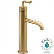 Purist Tall Single Hole Single Handle Low-Arc Bathroom Faucet with Smile Design Handle in Vibrant Modern Brushed Gold