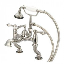 3-Handle Vintage Claw Foot Tub Faucet with Hand Shower and Lever Handles in Polished Nickel PVD