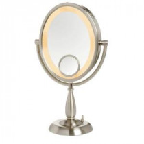 10X Lighted 10 in. W x 17.5 in. L Single Table Top Mirror in Nickel