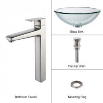Vessel Sink in Clear Glass with Virtus Faucet in Brushed Nickel