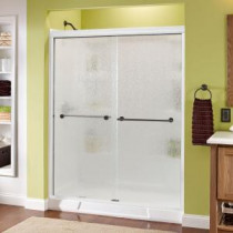 Lyndall 59-3/8 in. X 70 in. Semi-Frameless Sliding Shower Door in White with Bronze Handle and Rain Glass