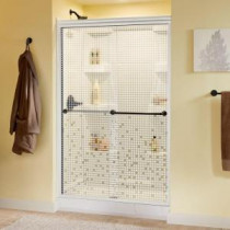 Mandara 47-3/8 in. x 70 in. Sliding Shower Door in White with Bronze Hardware and Semi-Framed Mosaic Glass