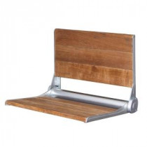 19 in. Teak Wall Mount Slatted Shower Seat with Backrest with Anodized Aluminum Trim