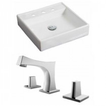 Square Vessel Sink Set in White with 8 in. O.C. cUPC Faucet